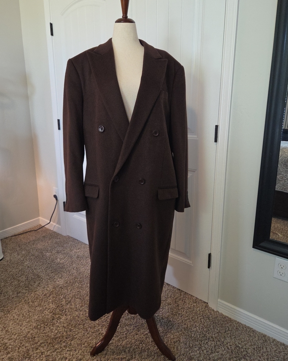 2 Classic Men's Double-Breasted Long Coat in Dark Brown, Black